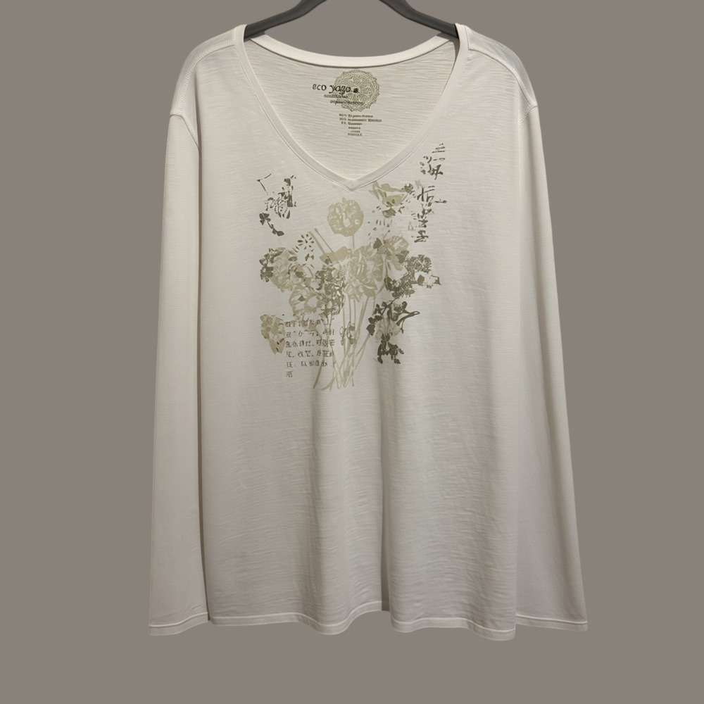 Eco Yoga Organic Cotton Bamboo Blend Top Women XL Cream Floral Sustainable Boho